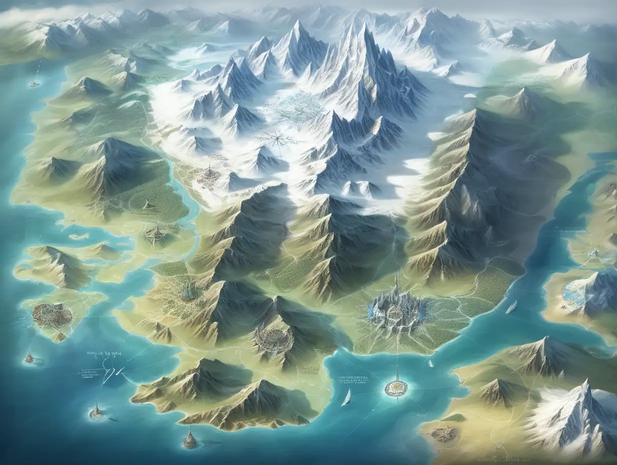 Enchanting Fantasy World Map with Diverse Regions and Seaside Majesty