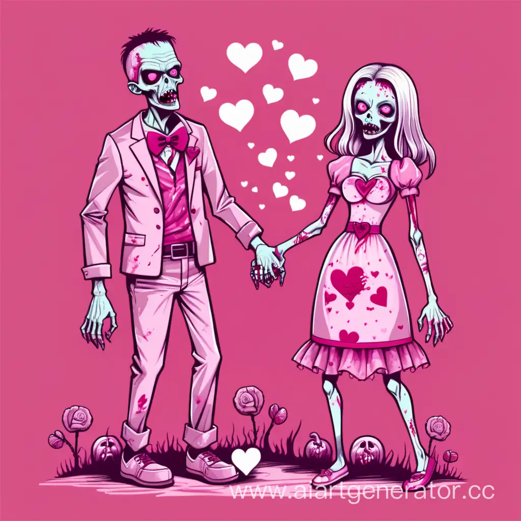 страшная пара зомби с сердечками в розовых тонах