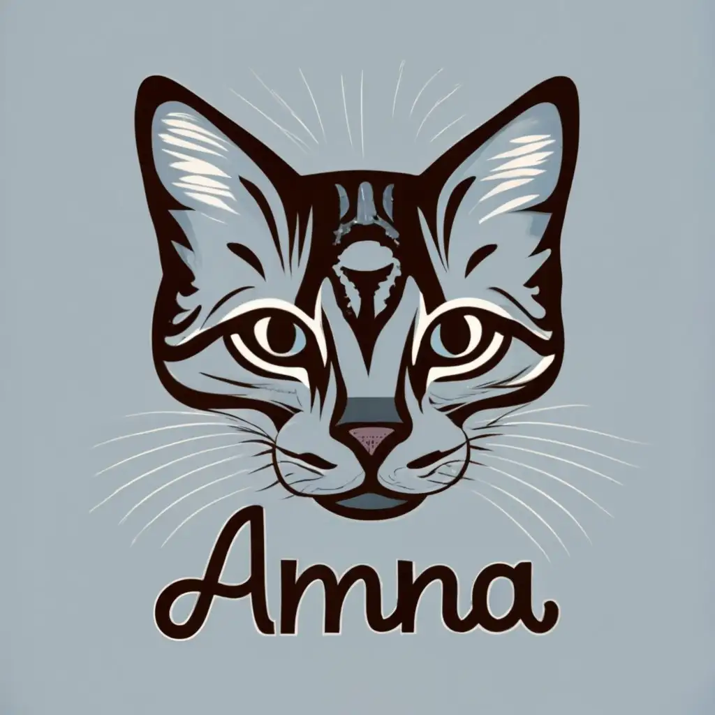 logo, The word Amna is written on the fur of a real cat, with the text "Amna", typography