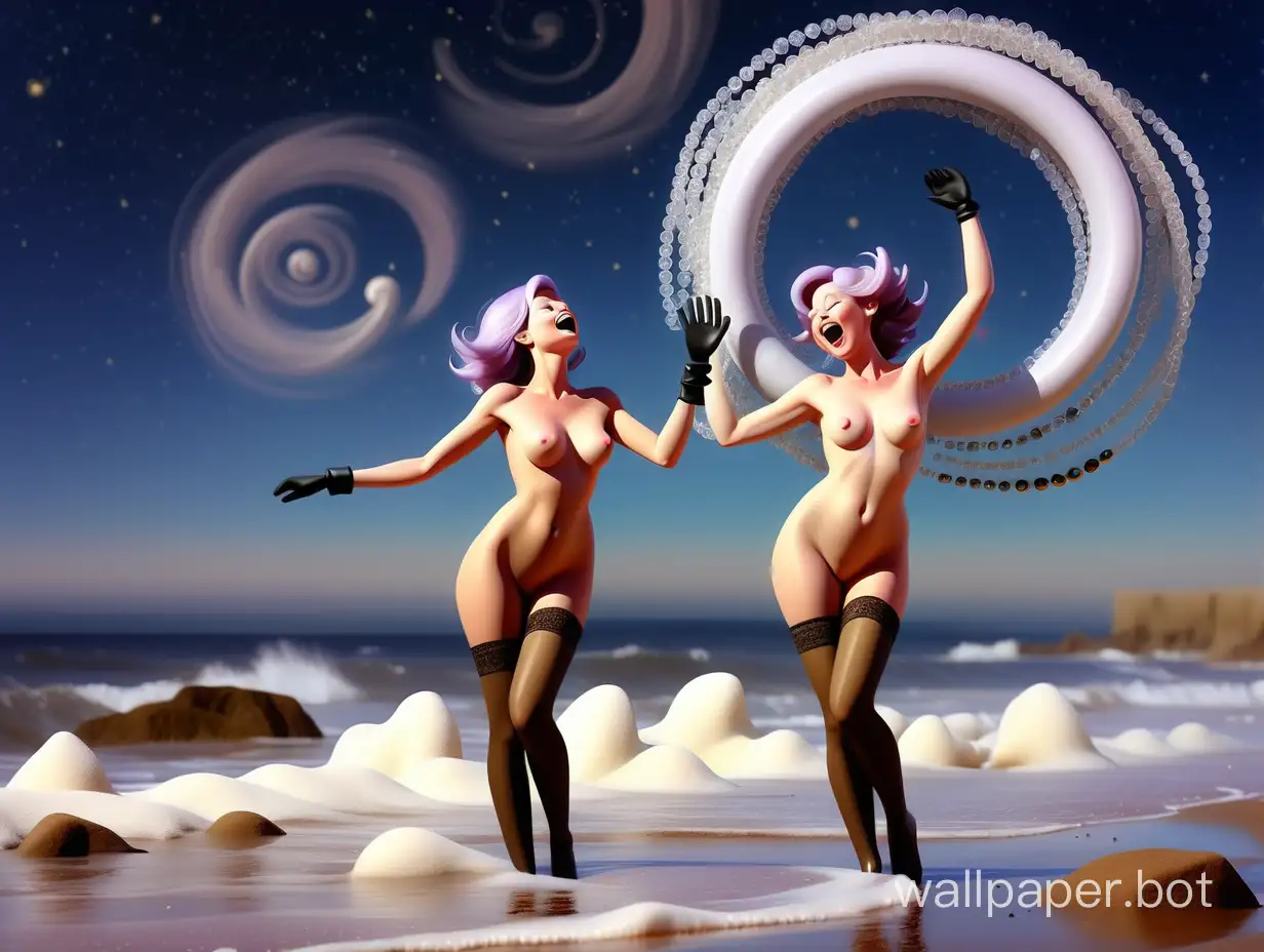 Nudist-Girl-Singing-About-Happiness-on-Foamy-Sea-Shore-Under-Starry-Sky