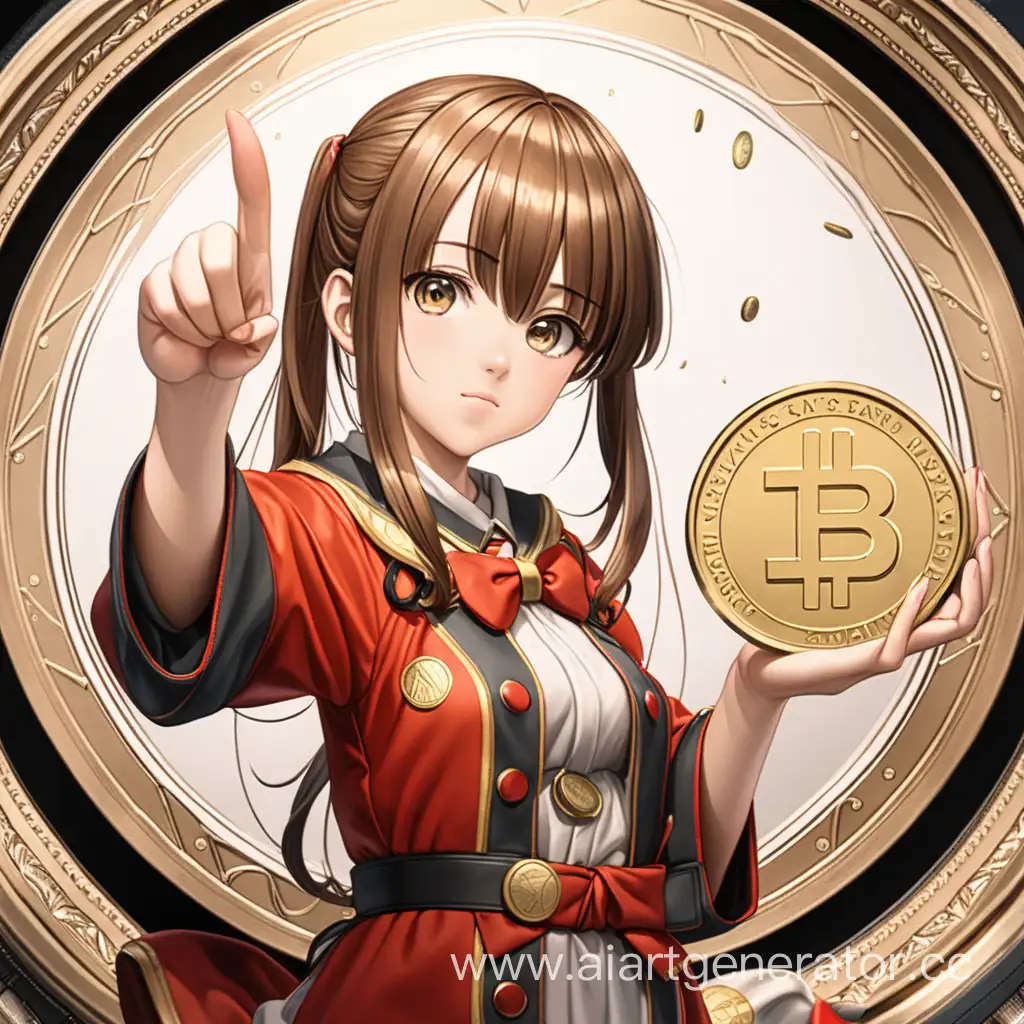 art with anime girl and she holding big coin