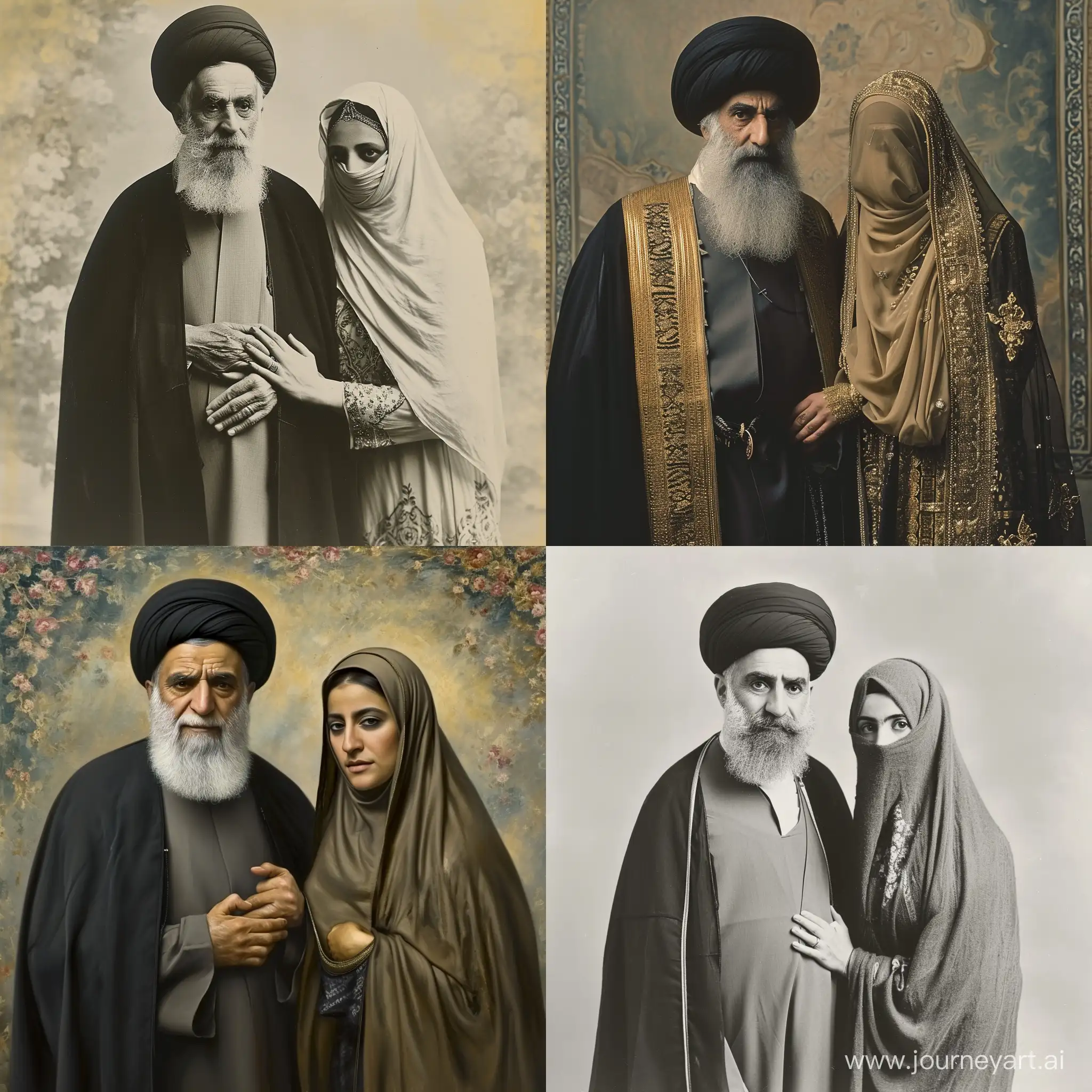 تصویر یک روحانی ایرانی در کنار یک خانم بی حجاب
