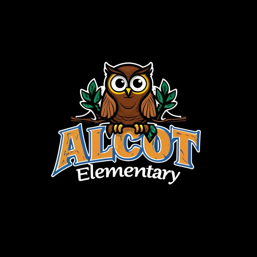 logo, owl, with the text "Alcott Elementary", typography, be used in Education industry