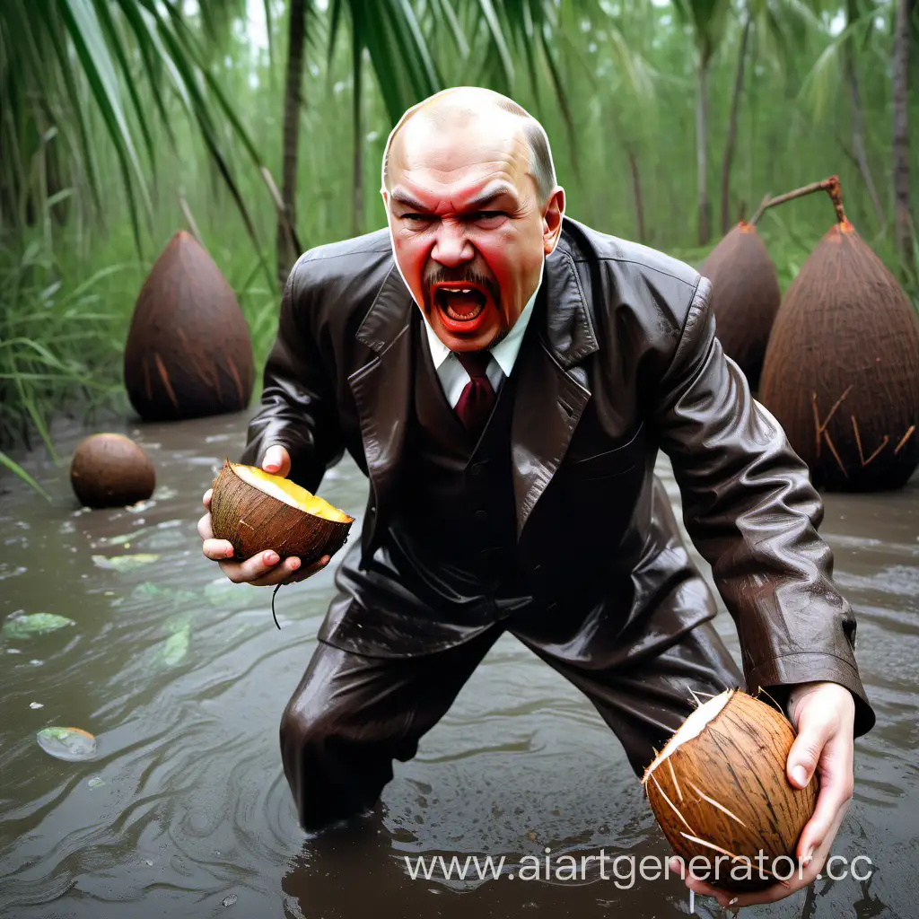 Lenin-Eating-Coconut-in-Mysterious-Swamp-Surreal-Portrait-Art