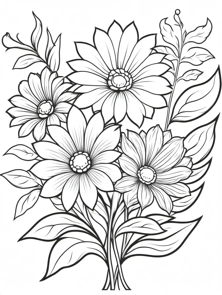 Floral Coloring Book Illustration in Elegant Monochrome Style