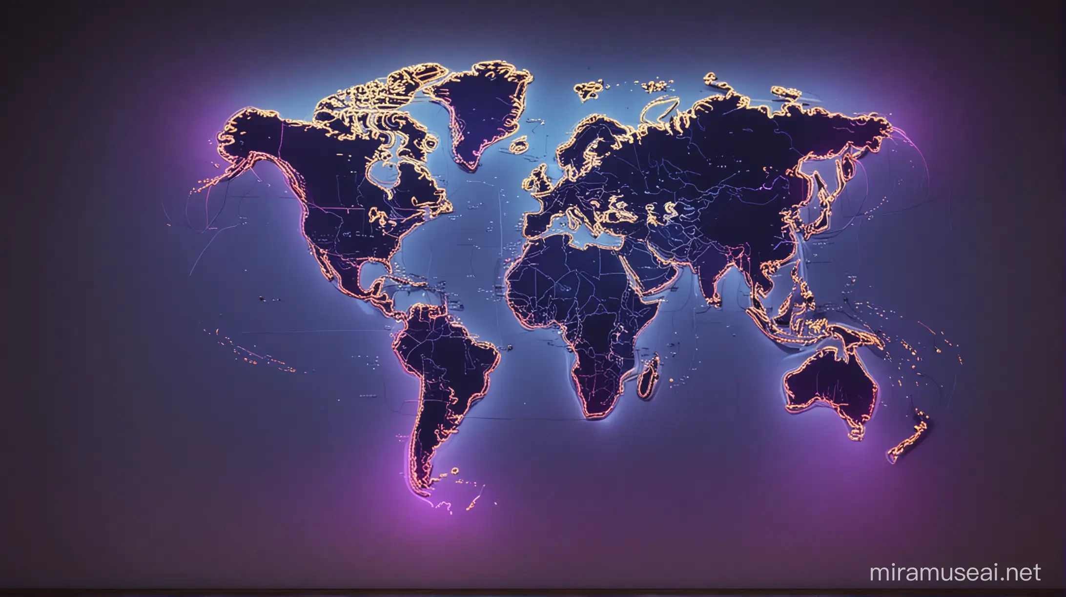 Illuminated Global Map in Futuristic Neon Style