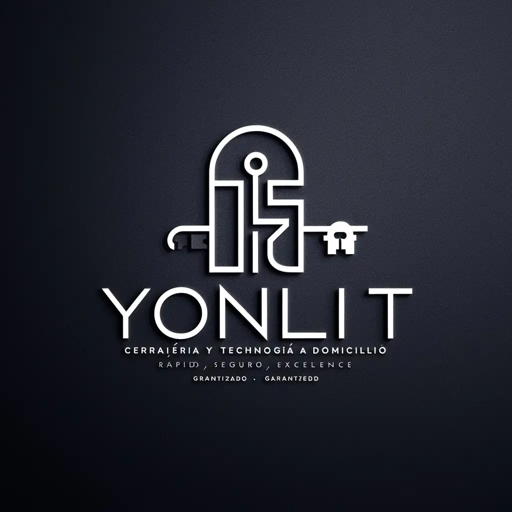 Logotipo empresa "yonlit" con número 24 horas y una leyenda que diga : cerrajería y tecnología a domicilio. Rapido, seguro, excelencia. Garantizado.