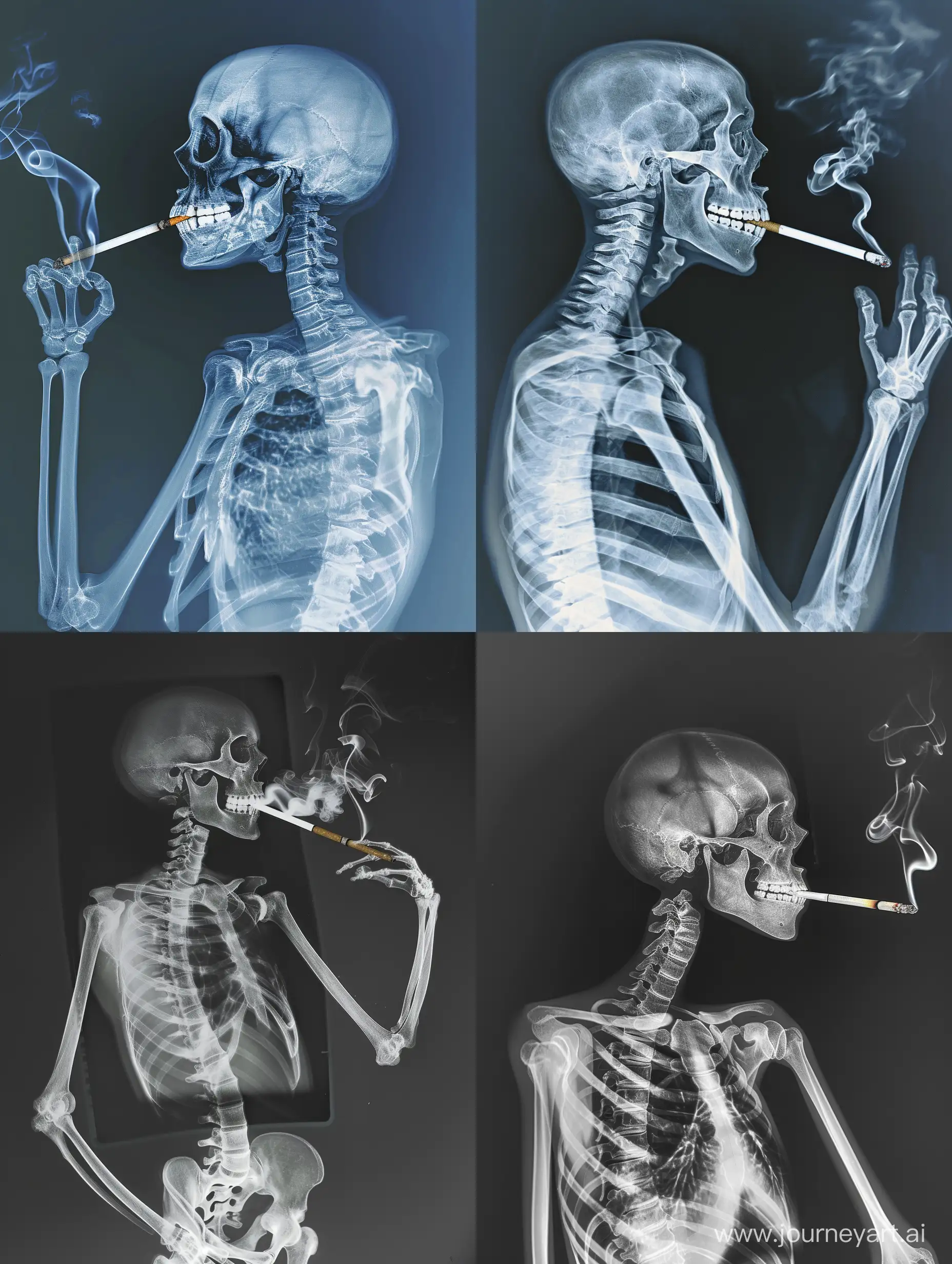 x-ray of a skeleton smoking