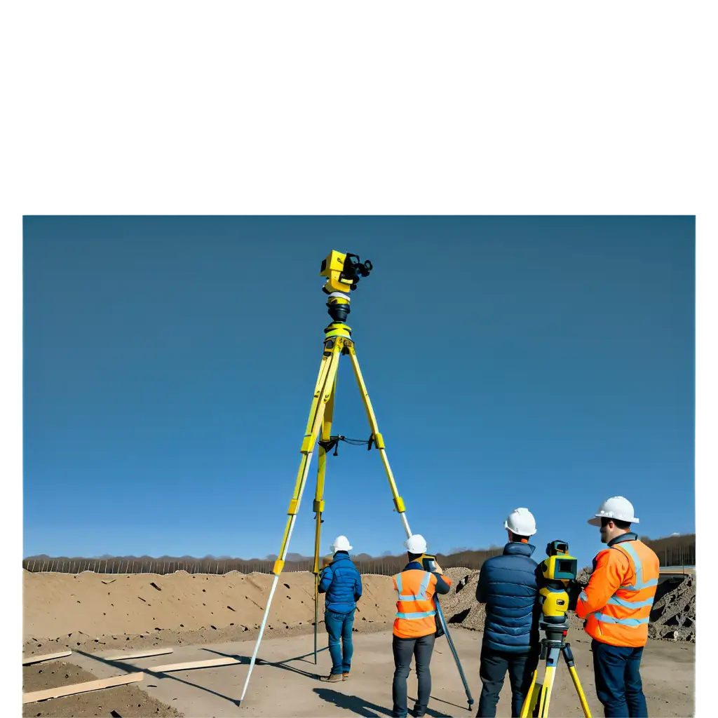 people doing work as a land survey using a total station at incomplete buildings