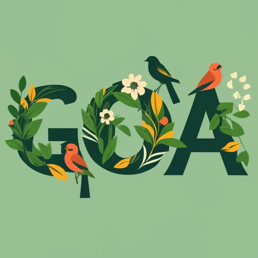 logo, leaves, birds, nature, with the text "GOA", typography