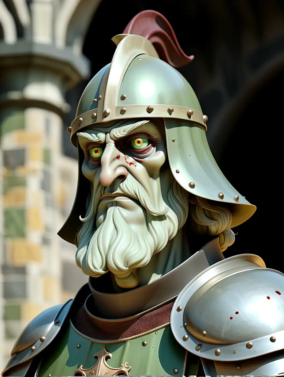 Medieval Saint General in BloodStained Armor and Morion Helmet