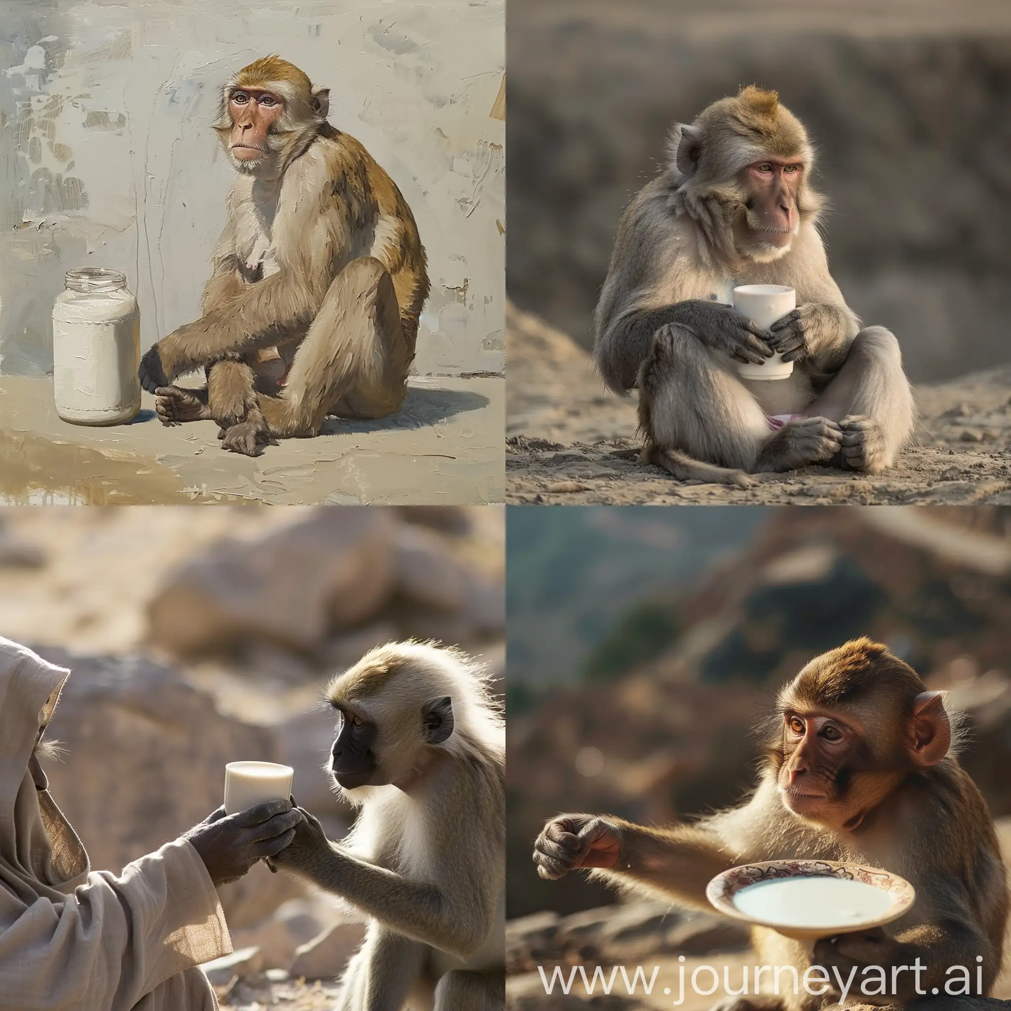 Supreme-Leader-Khamenei-Visiting-Eifel-Tower-with-Monkey-and-Bijama-Enjoying-Milk