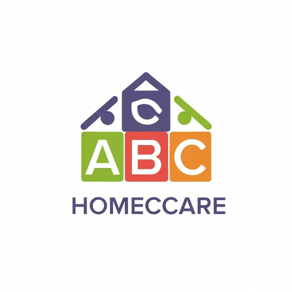 a logo design,with the text "ABC Homecare", main symbol:Little kid blocks in the shape of a house that spell out the exact ABC with 'homecare' below them,Minimalistic,be used in Home Family industry,clear background