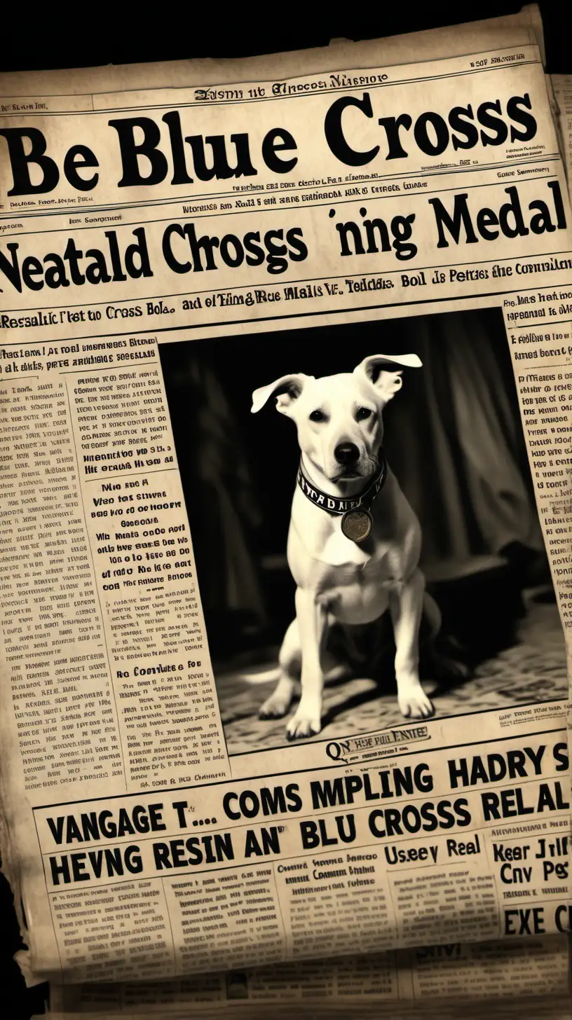  realistic, personality: [Show a montage of vintage newspaper headlines featuring bold text and impactful images related to heroic pets being awarded the Blue Cross Medal. Use a sepia tone or effect to give it vintage feel. The uplifting in the background comple the story being told.] unreal engine, hyper real --q 2 --v 5.2 --ar 16:9