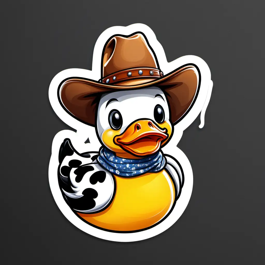 Adorable Cowboy Rubber Duck Sticker with Baby Cow