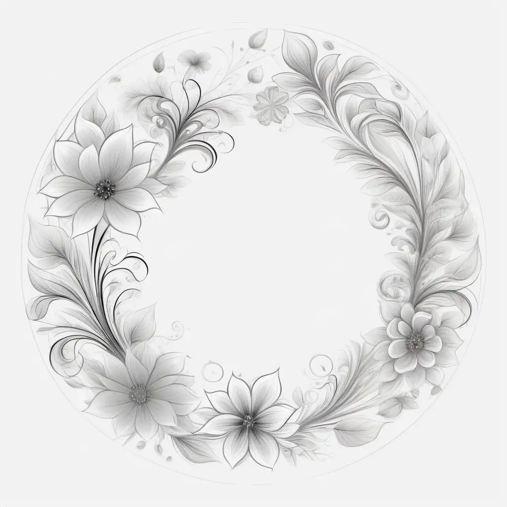 Elegant Transparent Floral Round Border on White Background