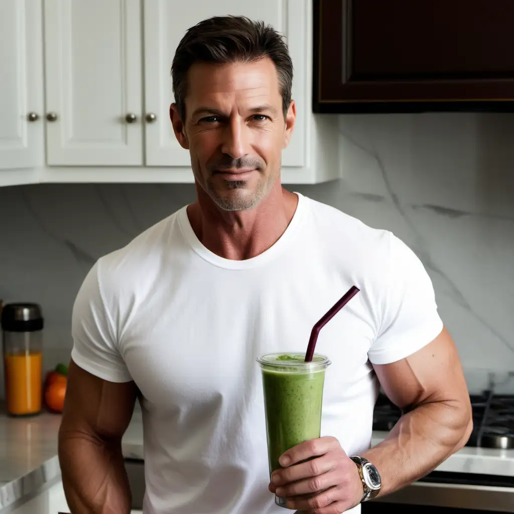Fit Businessman Enjoying a Healthy Smoothie in Luxury Greenwich Apartment