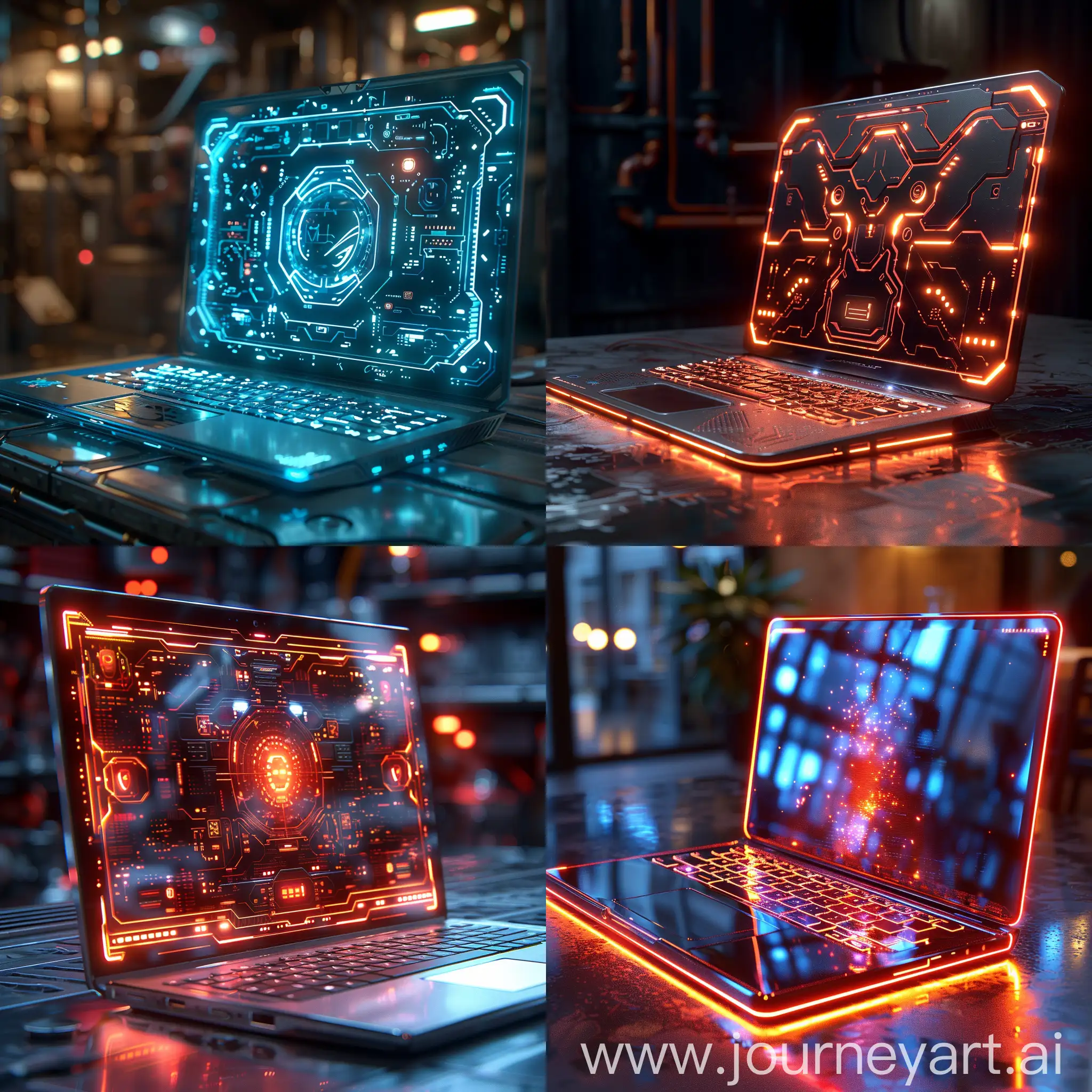 Futuristic laptop, futuristic style of high tech, futuristic style of LEDs, octane render --stylize 1000