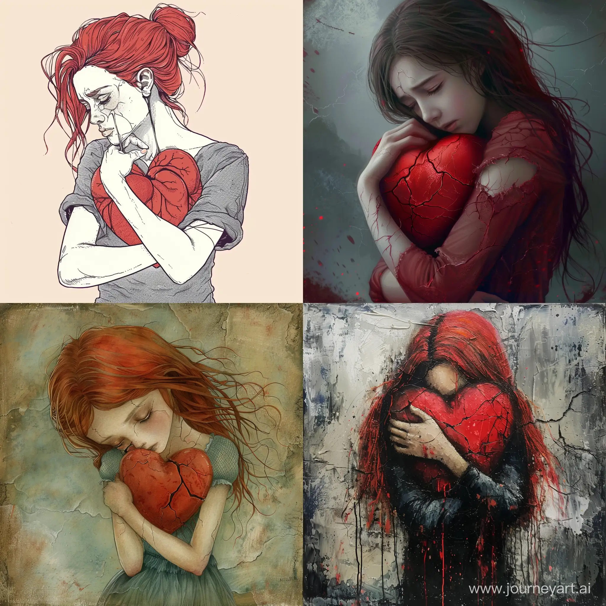 Girls who hug her heart but the heart has cracks
