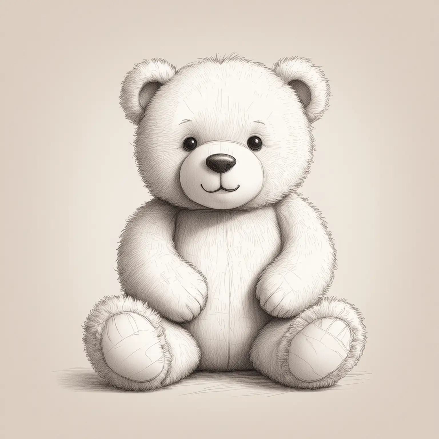 Adorable Fluffy Teddy Bear Sitting on a Pillow Minimal Pencil Sketch Art