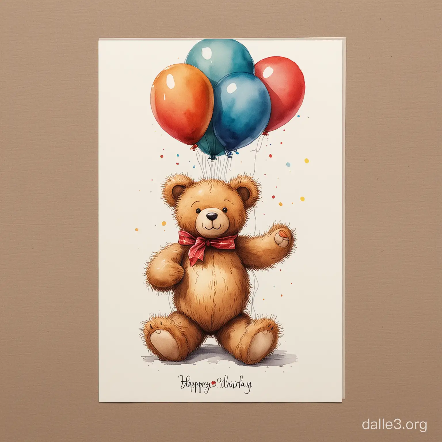 A teddy bear postcard with balloons