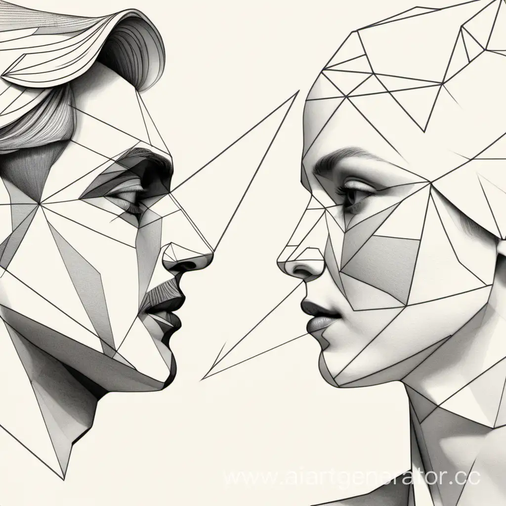 Рисунок лица мужчины и женщины геометрическими фигурами