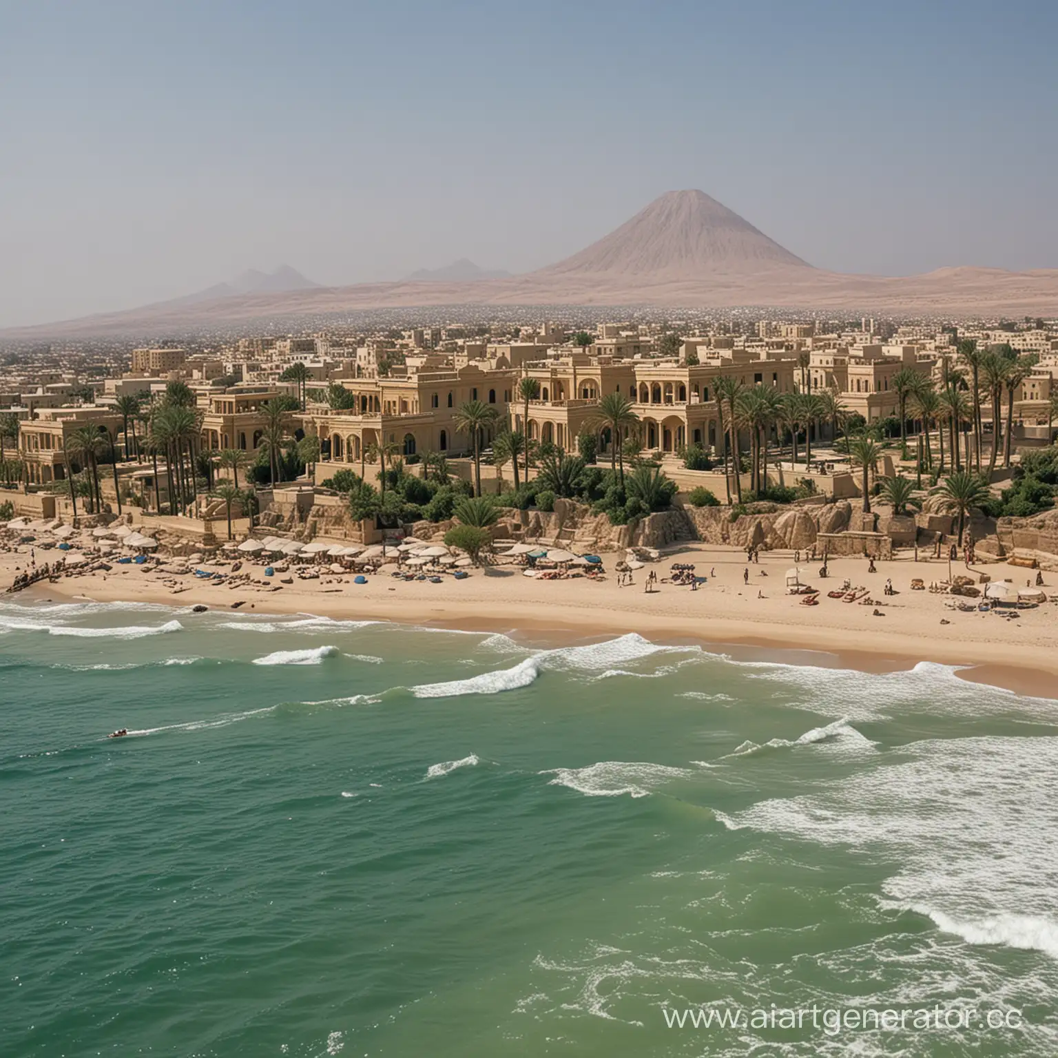 Egyptian-Style-Coastal-City-with-Volcano-Eruption