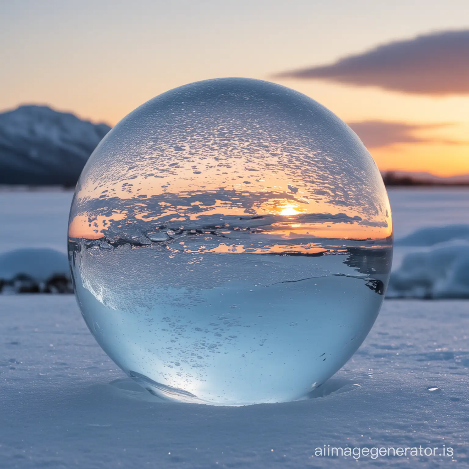 Glistening-Ice-Sphere-Amidst-a-Winter-Wonderland