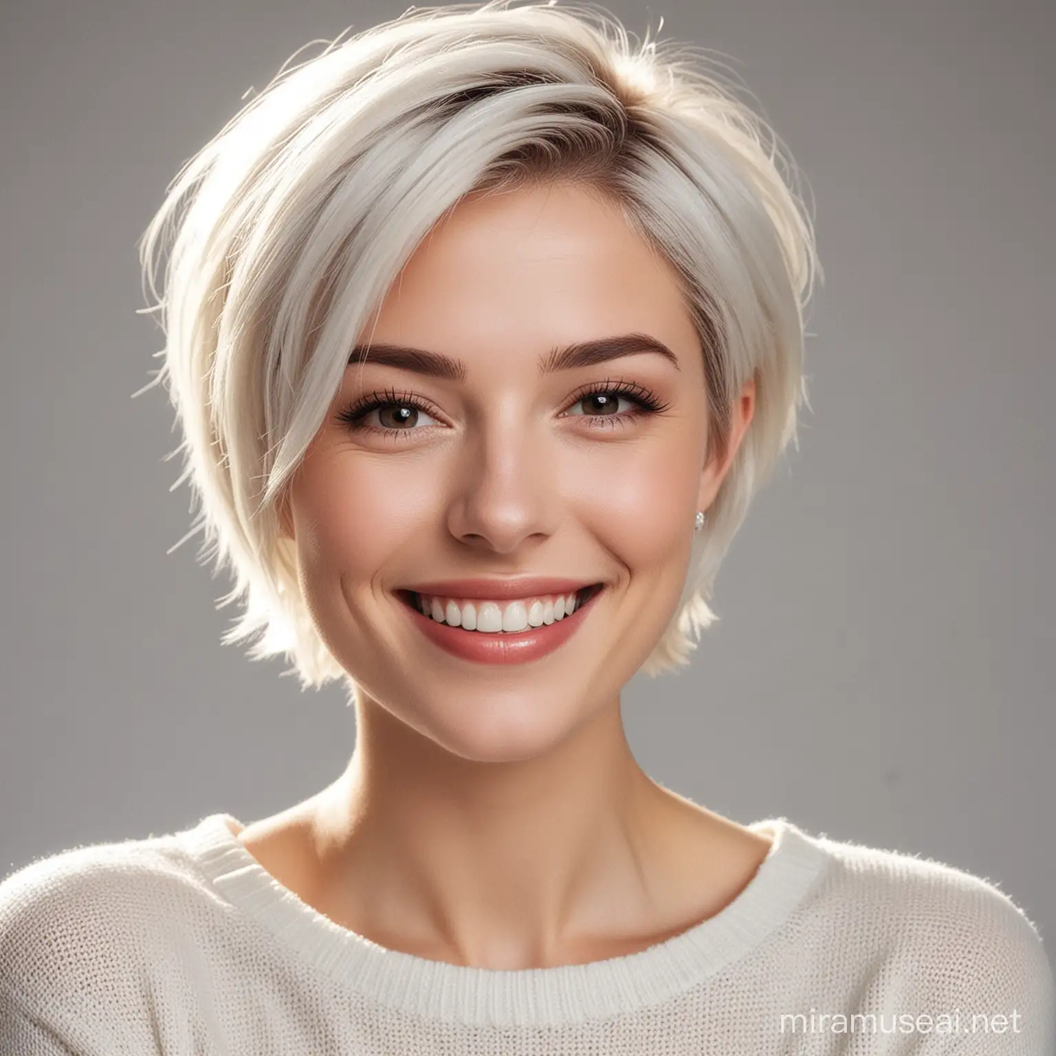 Smiling White Woman with Short Hair Beautiful Portrait of Joy