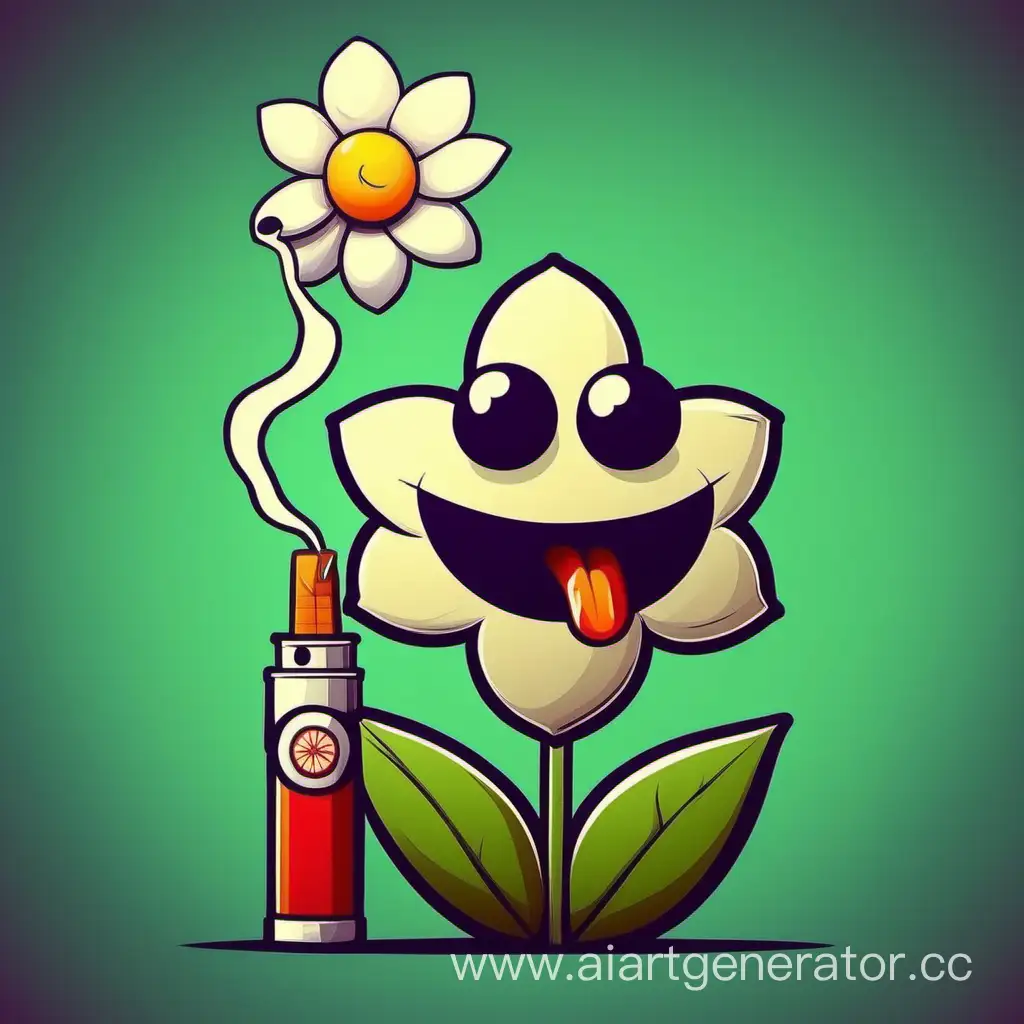 Cartoon-Funny-Flower-Smoking-a-Cigarette-in-a-Room