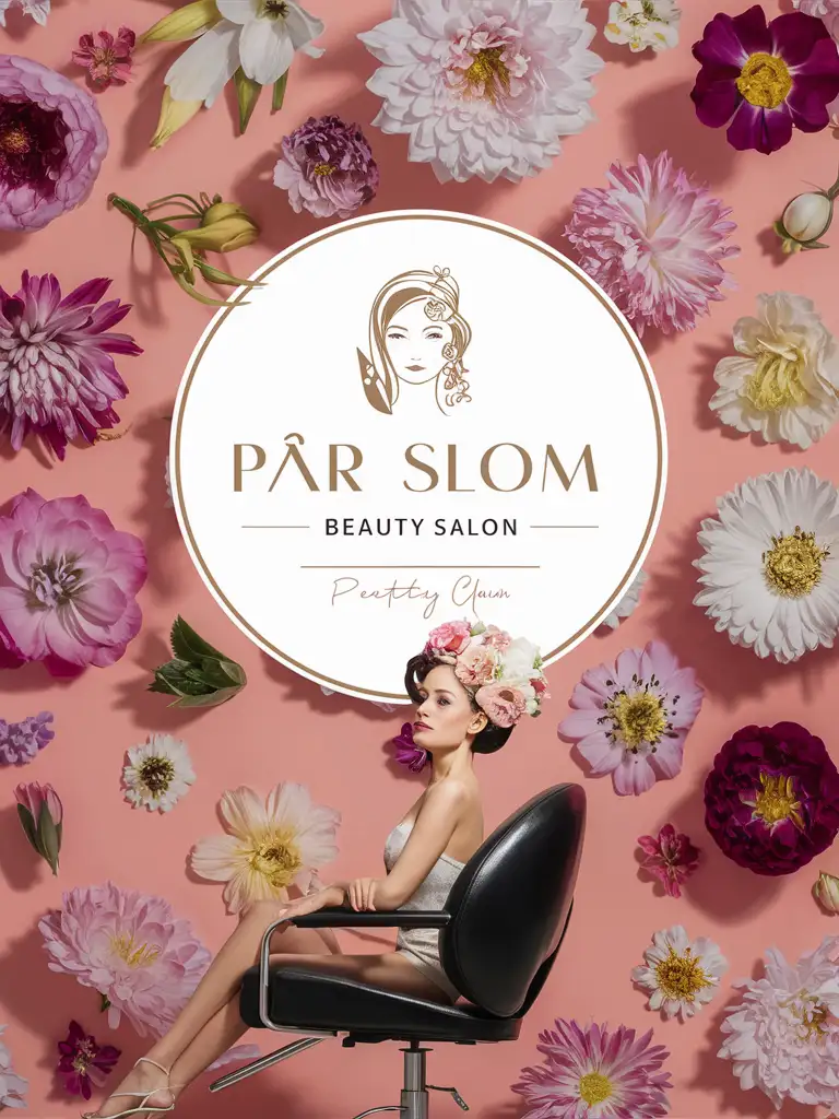 Advertisement for a beauty salon with a floral background