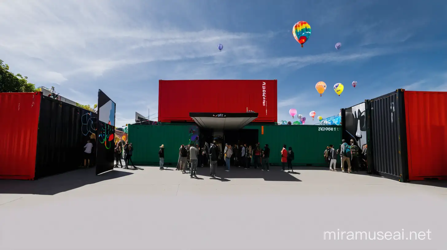 Vibrant Cartonish Concert Entrance with Art Graffiti Balloon and Container Architecture