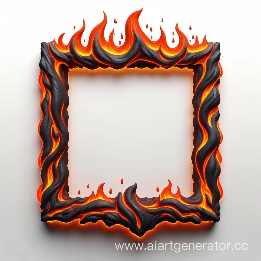 simple icon of a 3D border lava frame, made of border flame fire. white background.