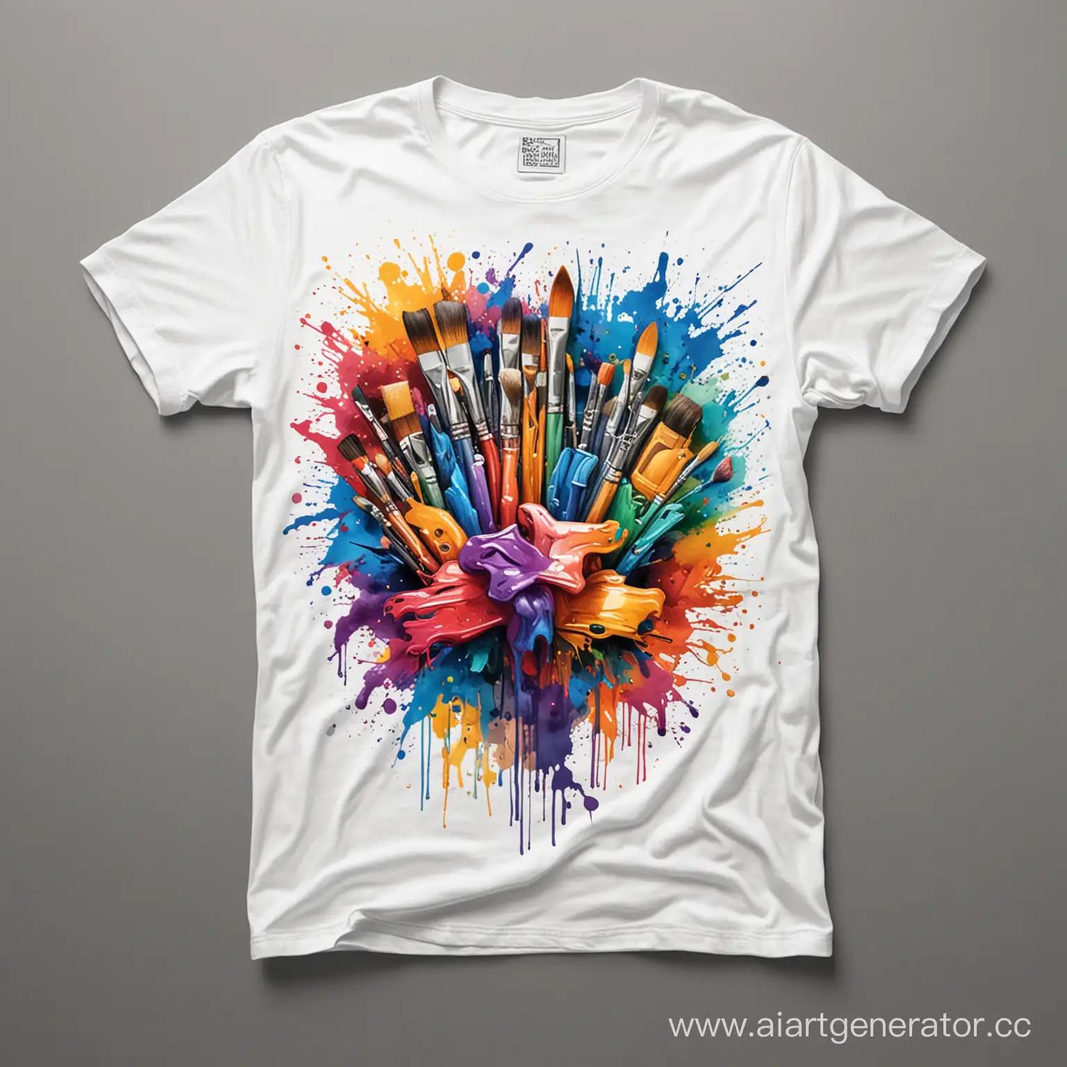 дизайн футболки связанный с творчеством, есть кисти и краски
