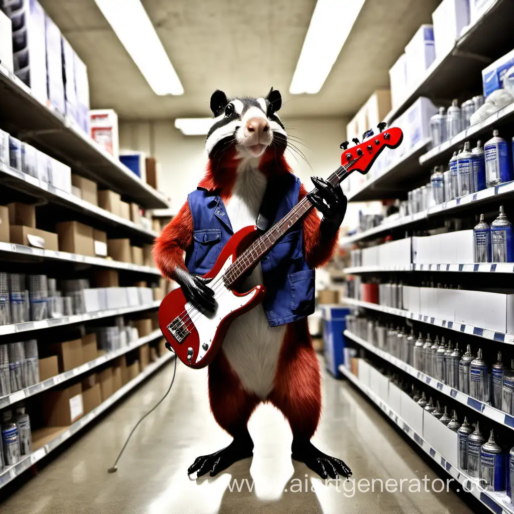 животное, работающее в магазине сантехники и грающее на бас-гитаре