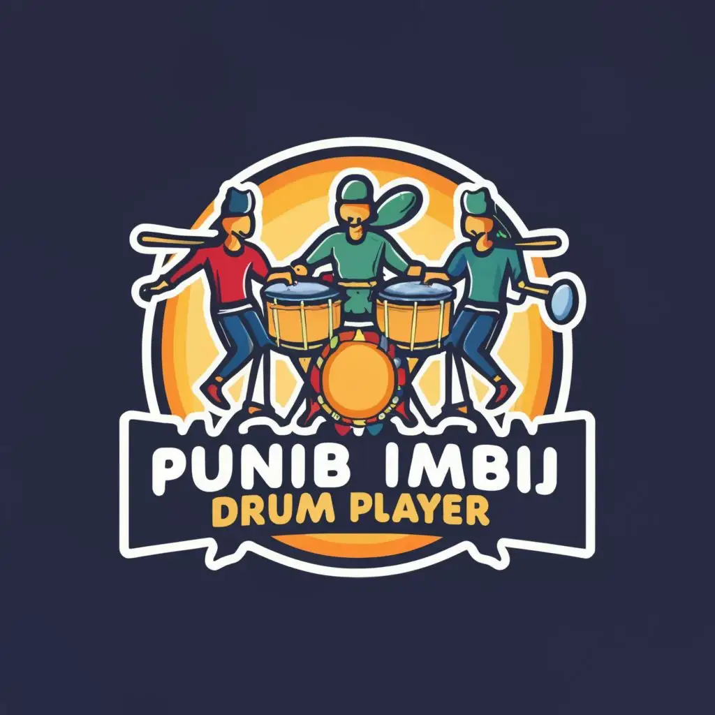 logo, drum  Players, with the text "punjabi drum player", typography