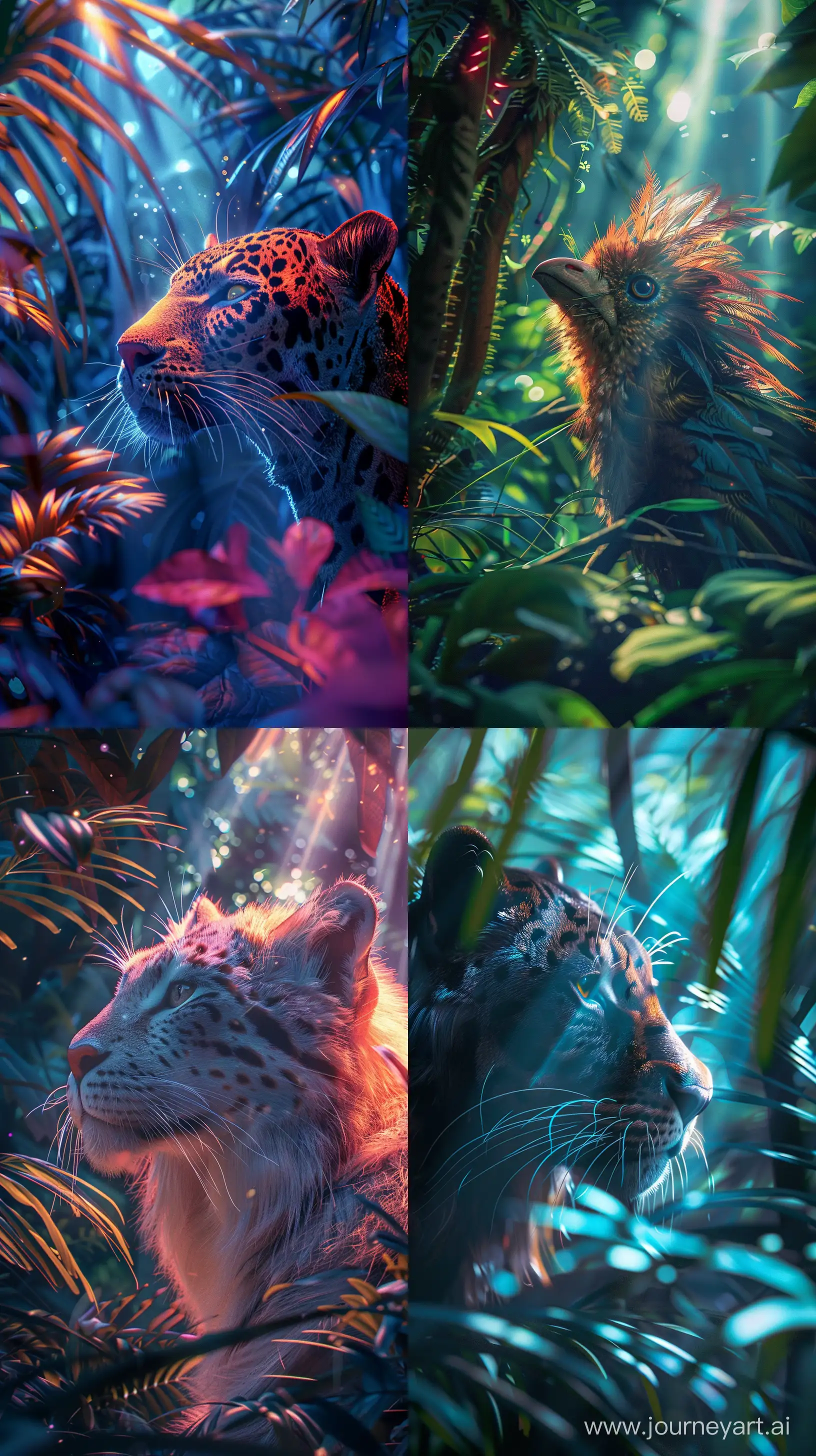 fantasy animal in the jungle, closeup, ultra detailed, fairy lighting, photorealistic, bright colors, volumetric rays of light, hdr. --ar 9:16 --v 6 --v 6 --ar 4:3 --no 35588