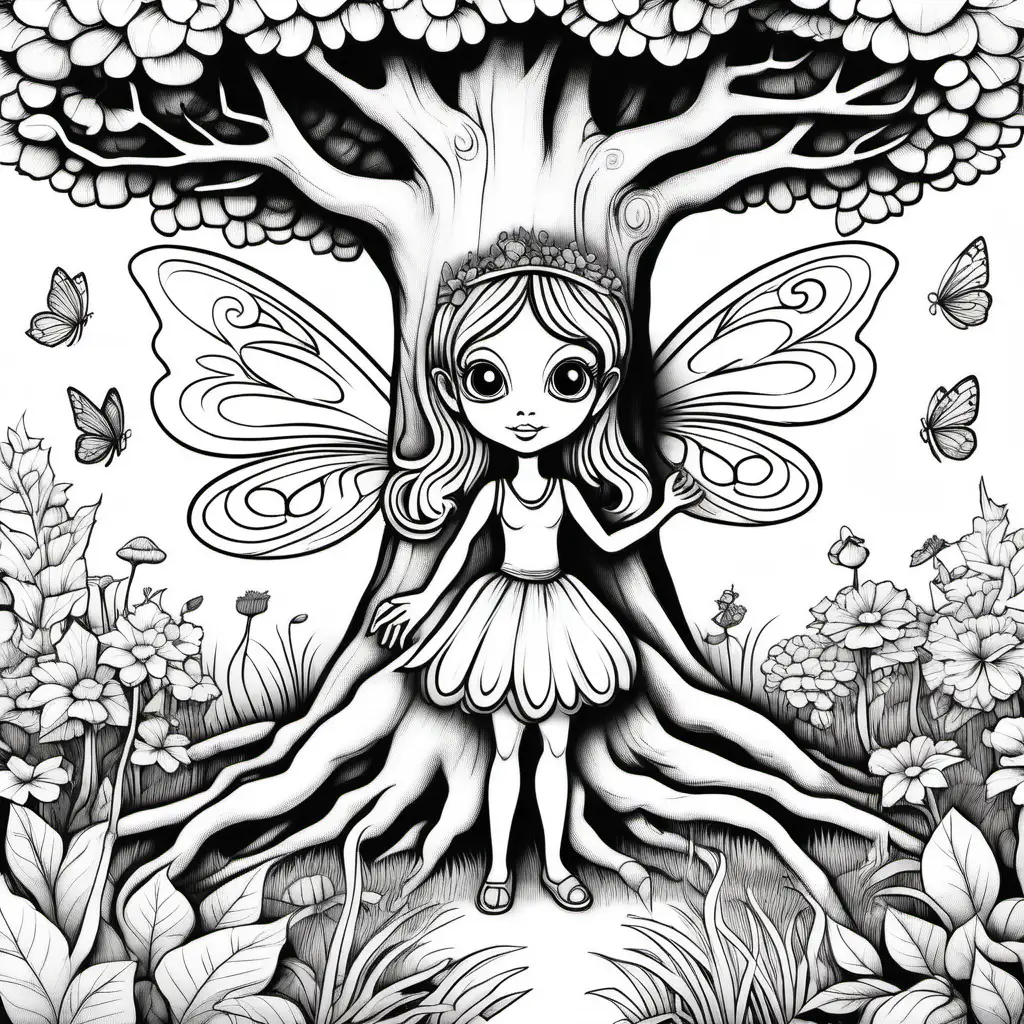 Giant Lady Beetle and Fairy Coloring Page for Kids Simple Cartoon Style