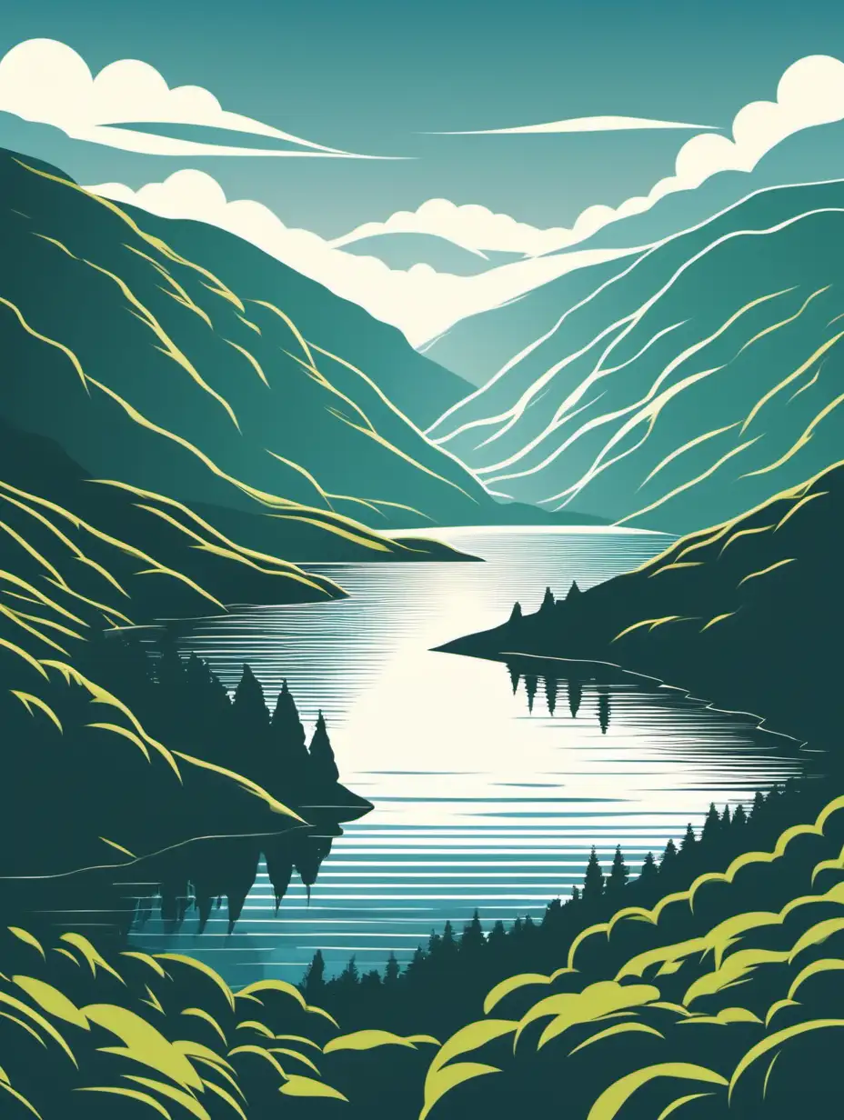 The view of Loch Ness, vector style
