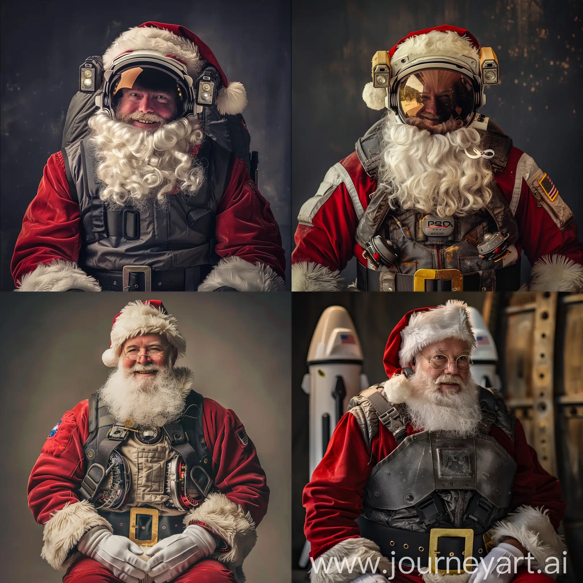 A creatively reimagined Santa Claus in Space-X gear