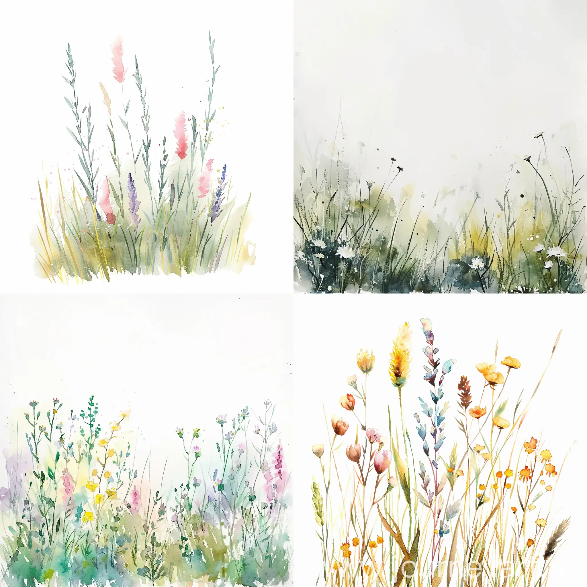 watercolor, meadow, pastel, soft painting, on white background
