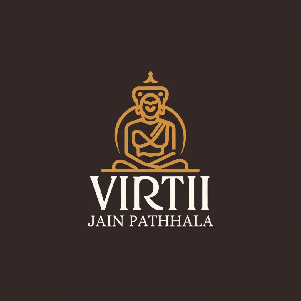 a logo design,with the text "VIRTI JAIN PATHSHALA", main symbol:Lord Mahavir,Minimalistic,be used in Education industry,clear background