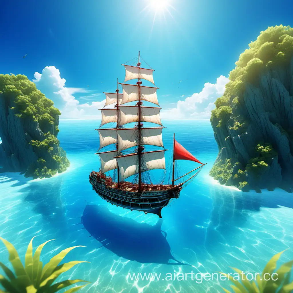 Sailing-Ship-on-Coral-Island-Tranquil-Scene-under-Azure-Sky