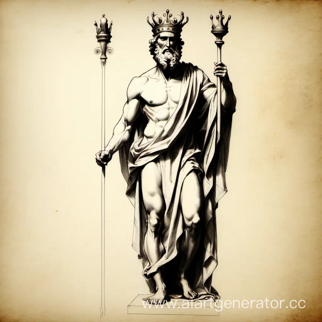 Dionysius sketch Greek god standing, a crown on his head