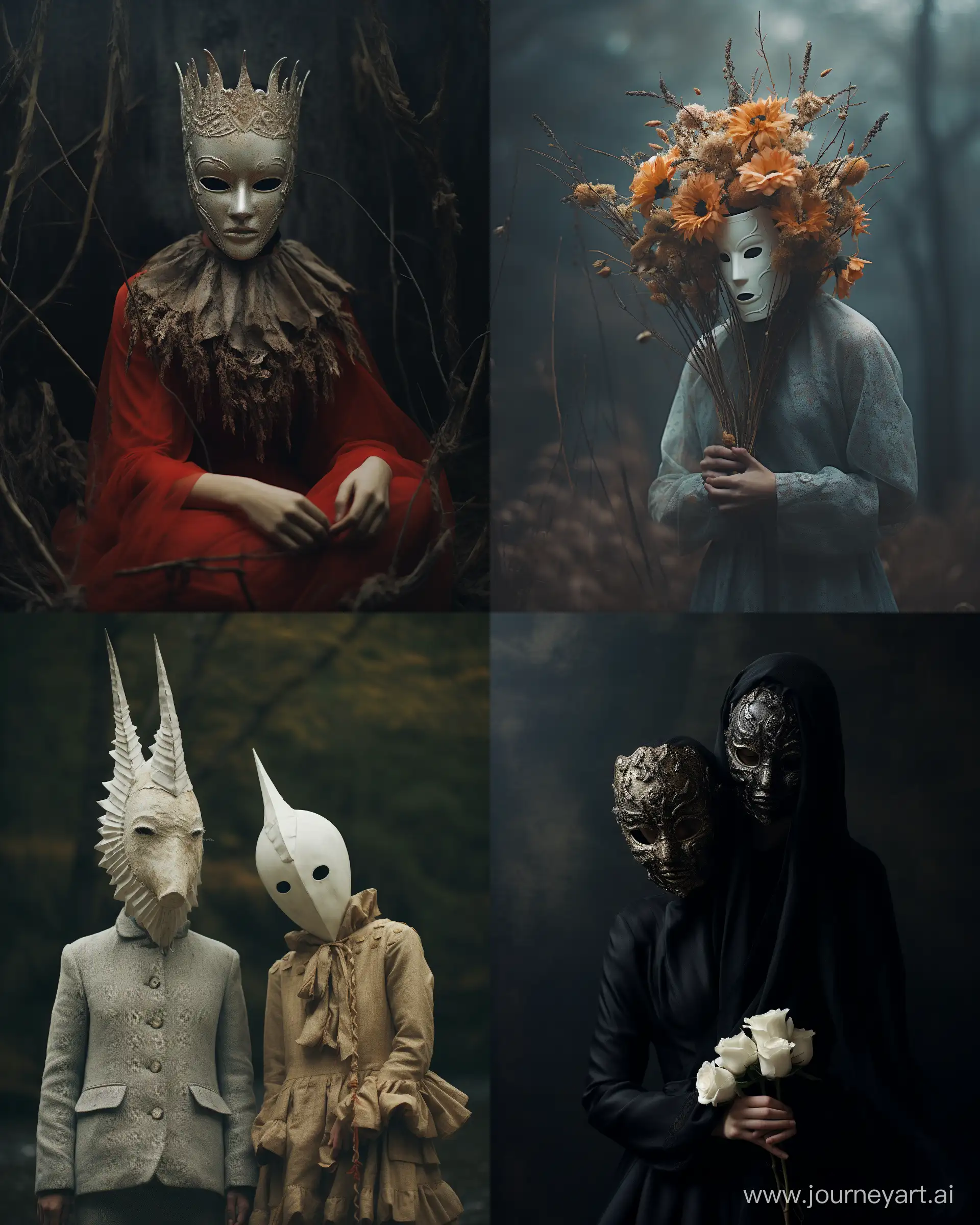 mysterious staged photography with surrealism sculptures and masks --ar 4:5