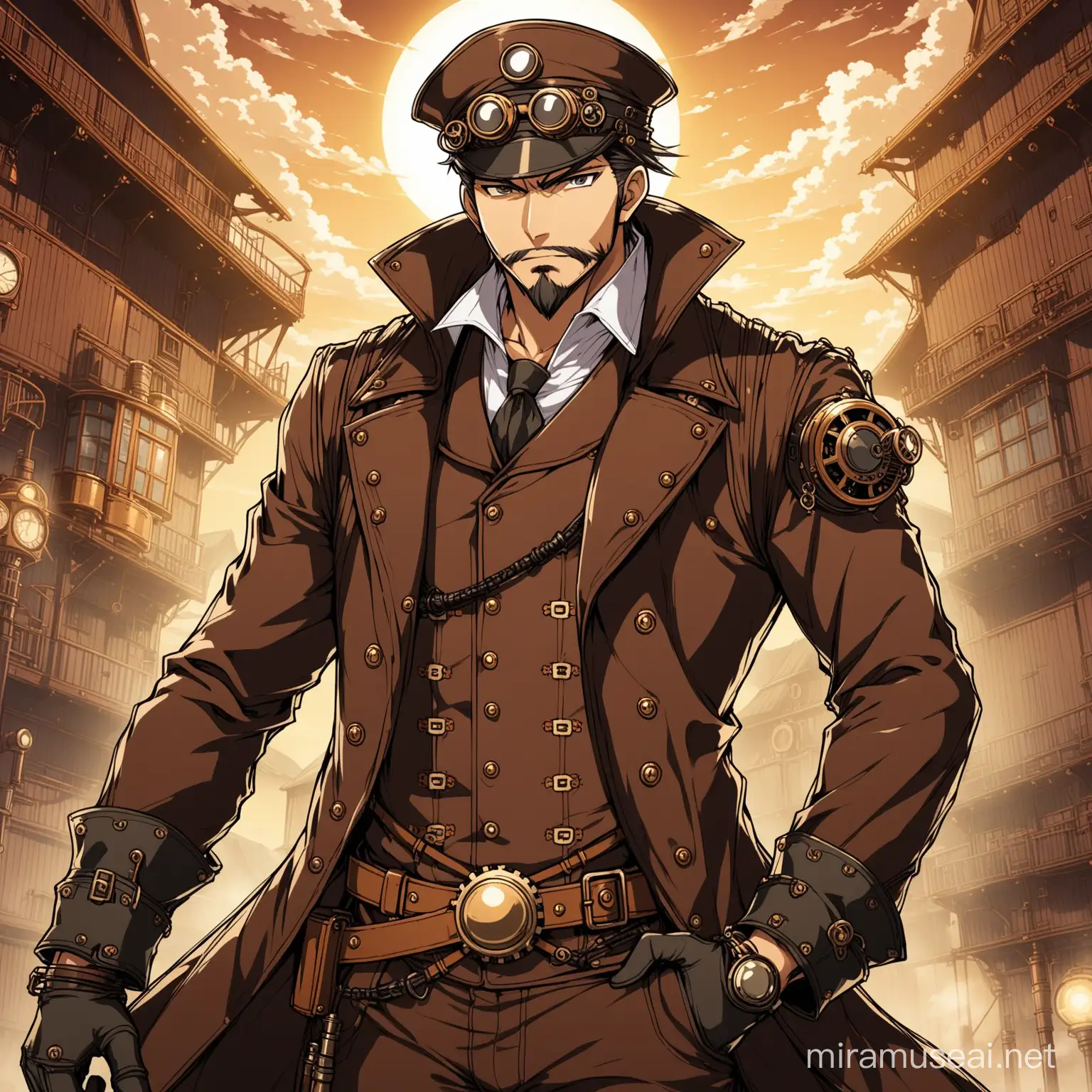 a steampunk mercenary man in anime