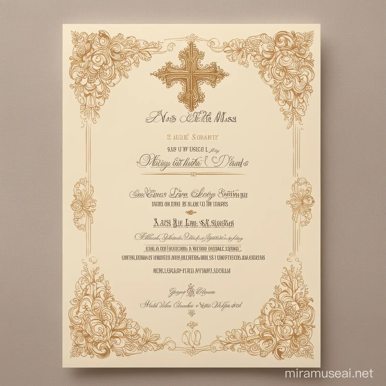 Elegant Mass Invitation Card with Ornate Design and Sophisticated Typography