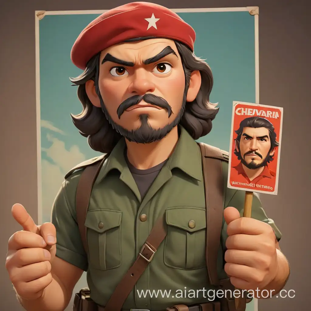 Cartoon-Che-Guevara-Holding-3D-Poster-Revolutionary-Icon-in-Pop-Art-Style