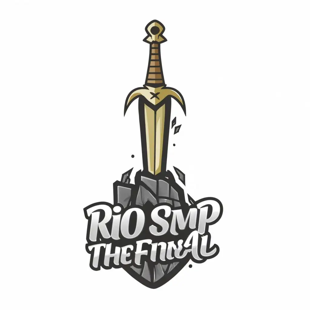 logo, The iron sword stuck in the stone, with the text "RIO SMP THE FINAL", typography