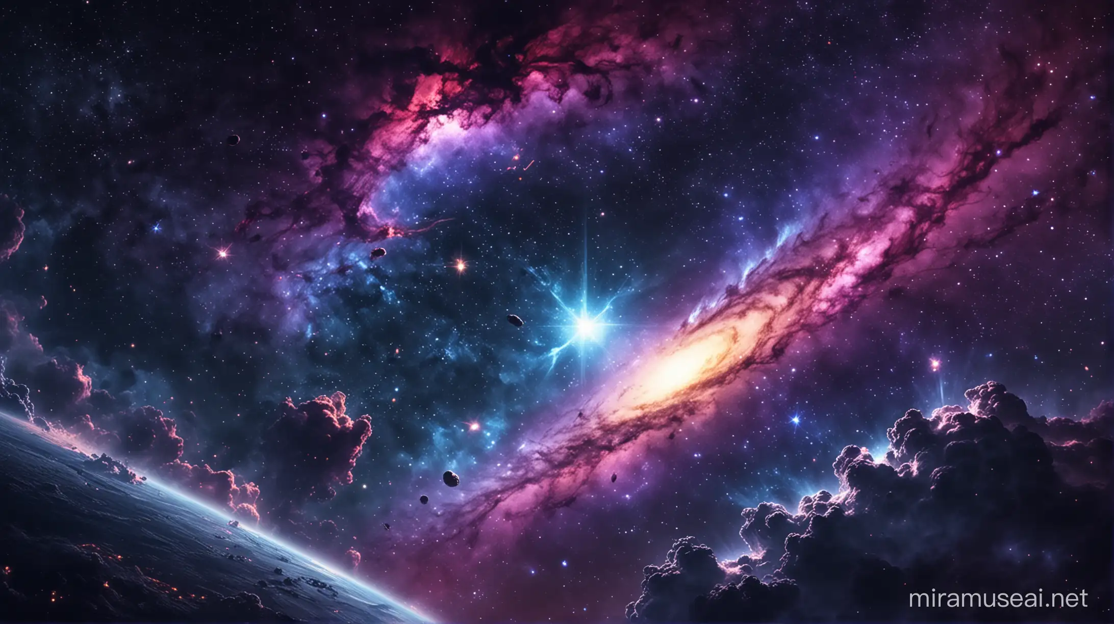 create Galaxy style wide Background, simple, epic, cinematic look